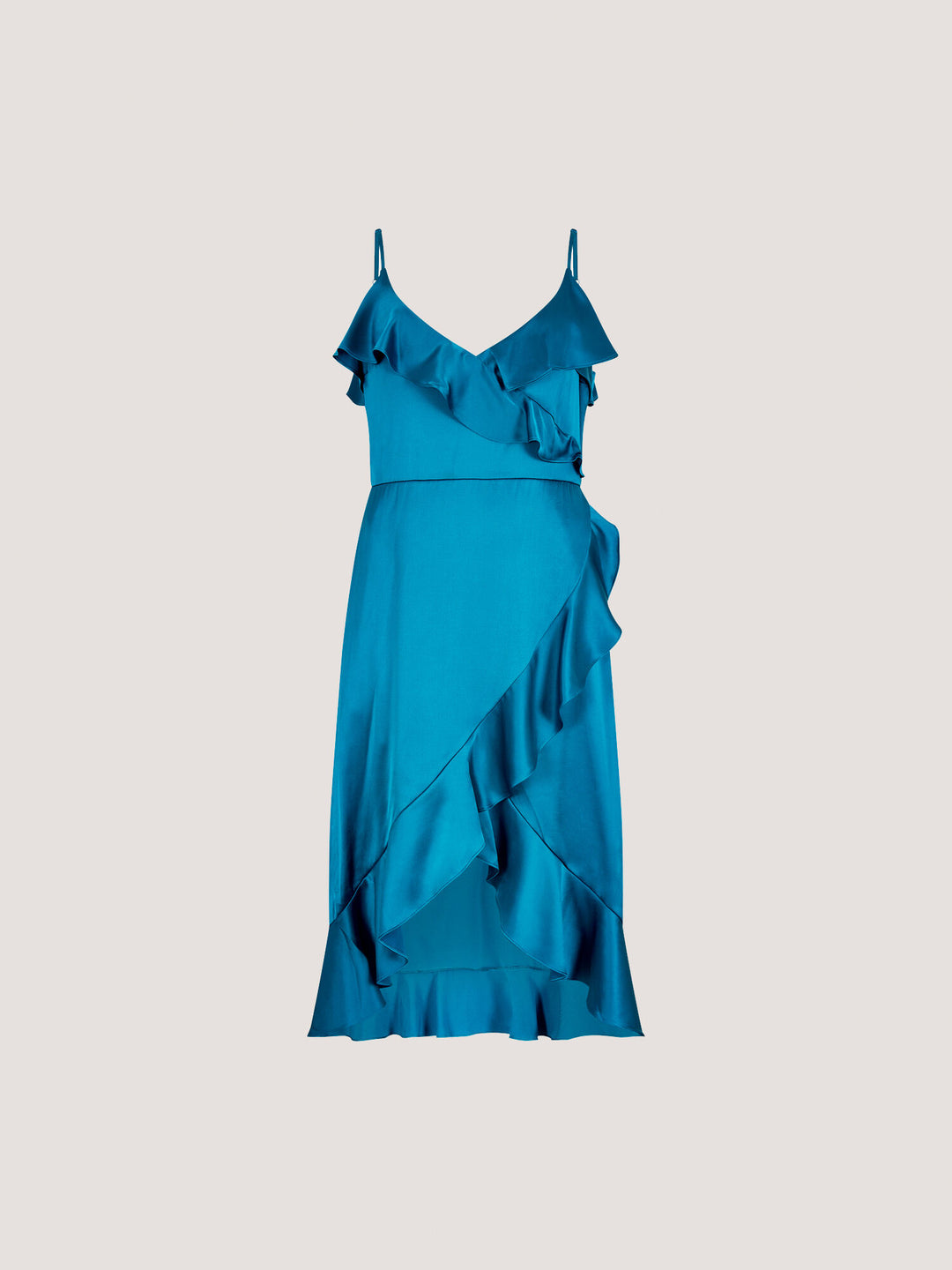 Ruffle Wrap Satin Midi Dress