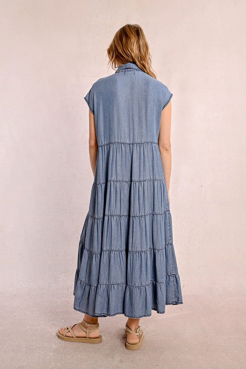 Long ruffled shirt dress