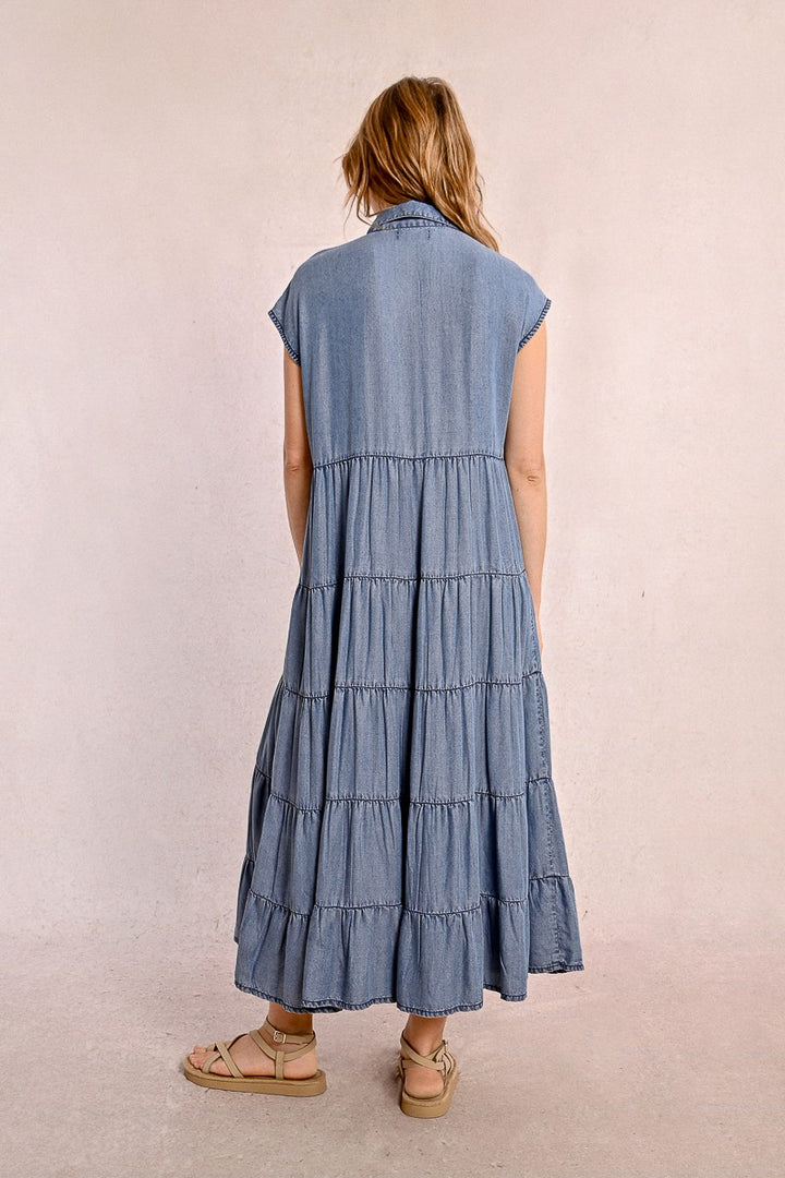 Long ruffled shirt dress