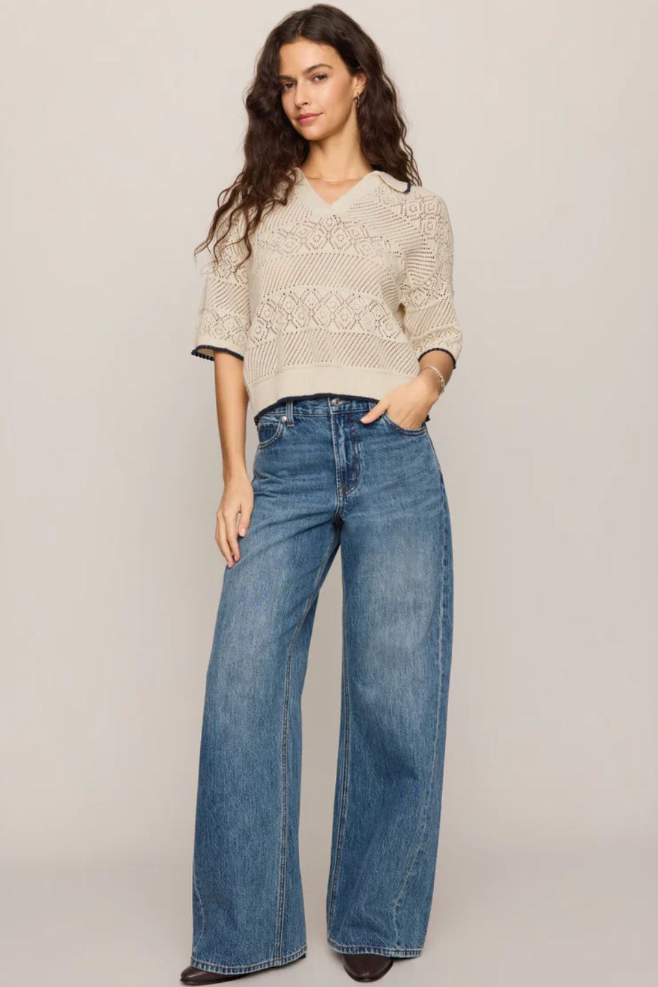 Z Supply Denman Crochet Polo Sweater