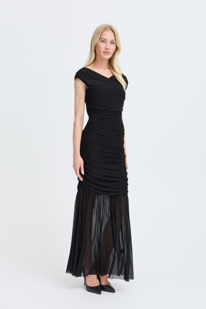 b.young Toa Ruched Mesh Maxi Dress