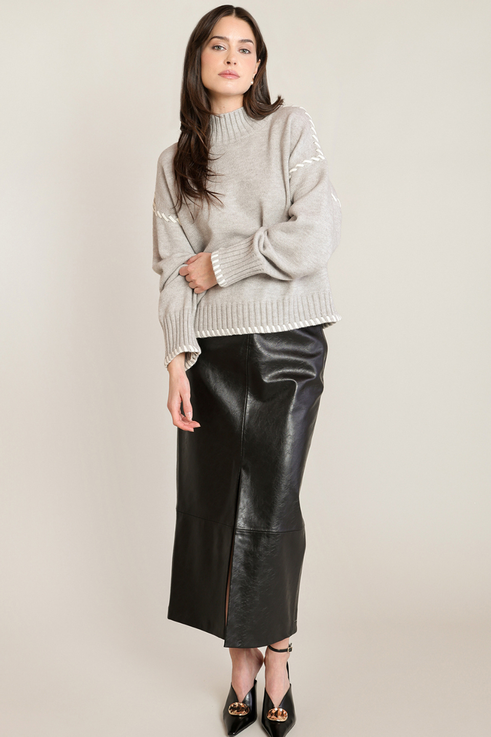 Black Tape Estelle Contrast-Stitch Turtleneck Sweater