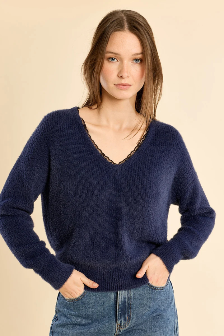 Molly Bracken V-neck Sweater with Lace