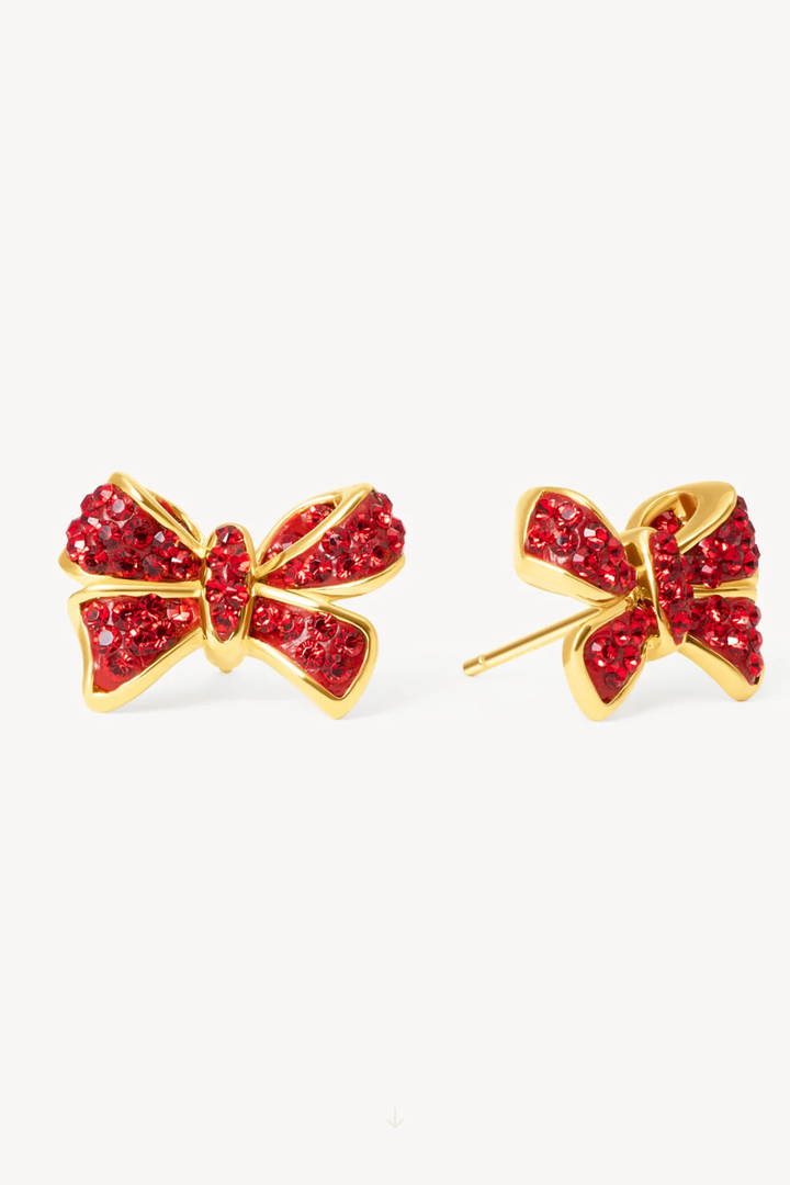 Red Velvet Sparkle Bow Stud Earrings