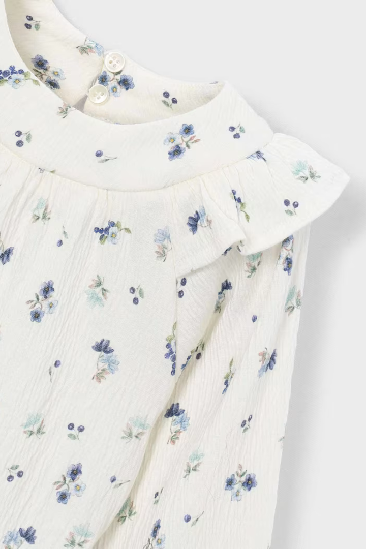 Mayoral Girl Floral Crinkle Cotton Blouse