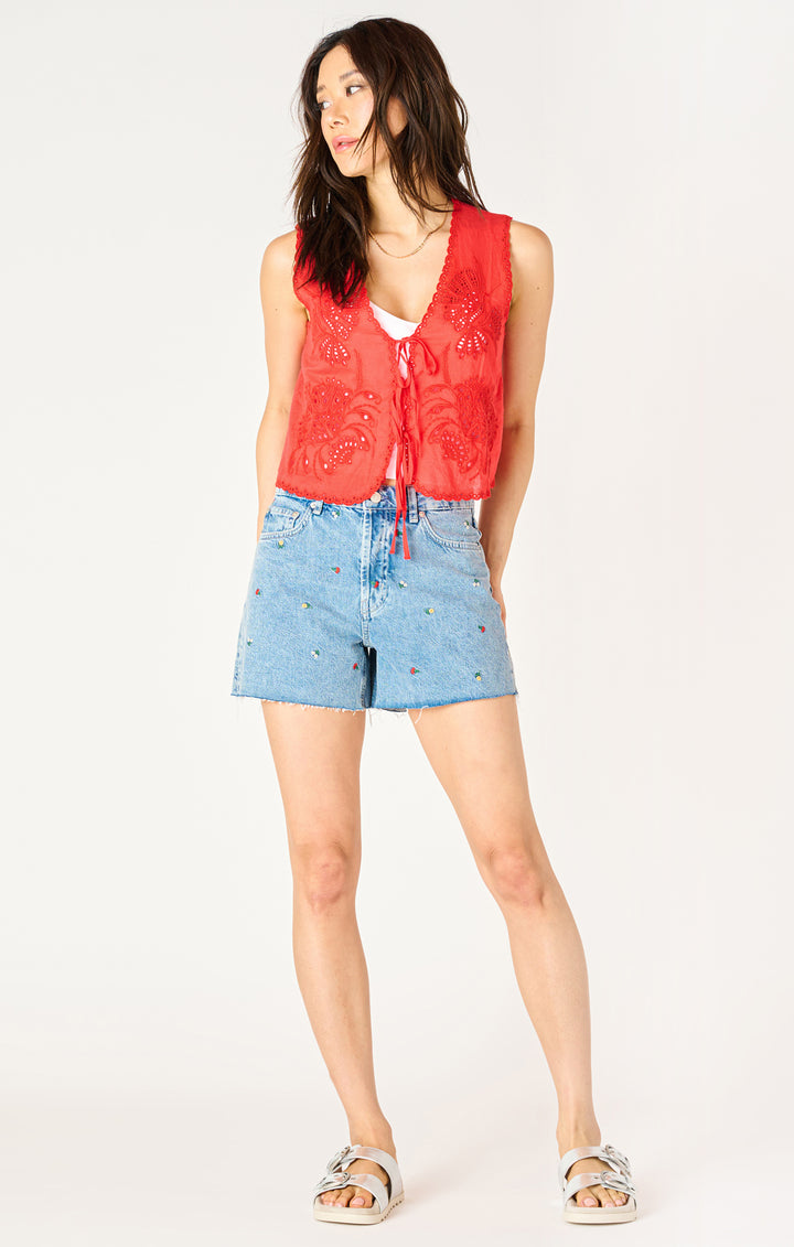 Embroidered Tie-Front Top