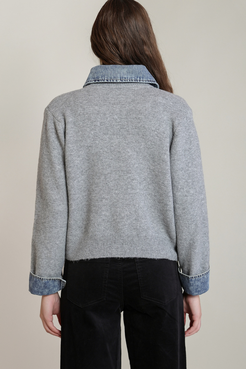 Dex Mira Denim-Trim Sweater Cardigan