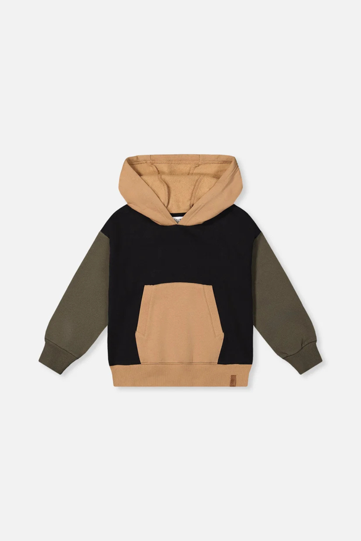 Deux Par Deux Hooded Colorblock Fleece Cardigan