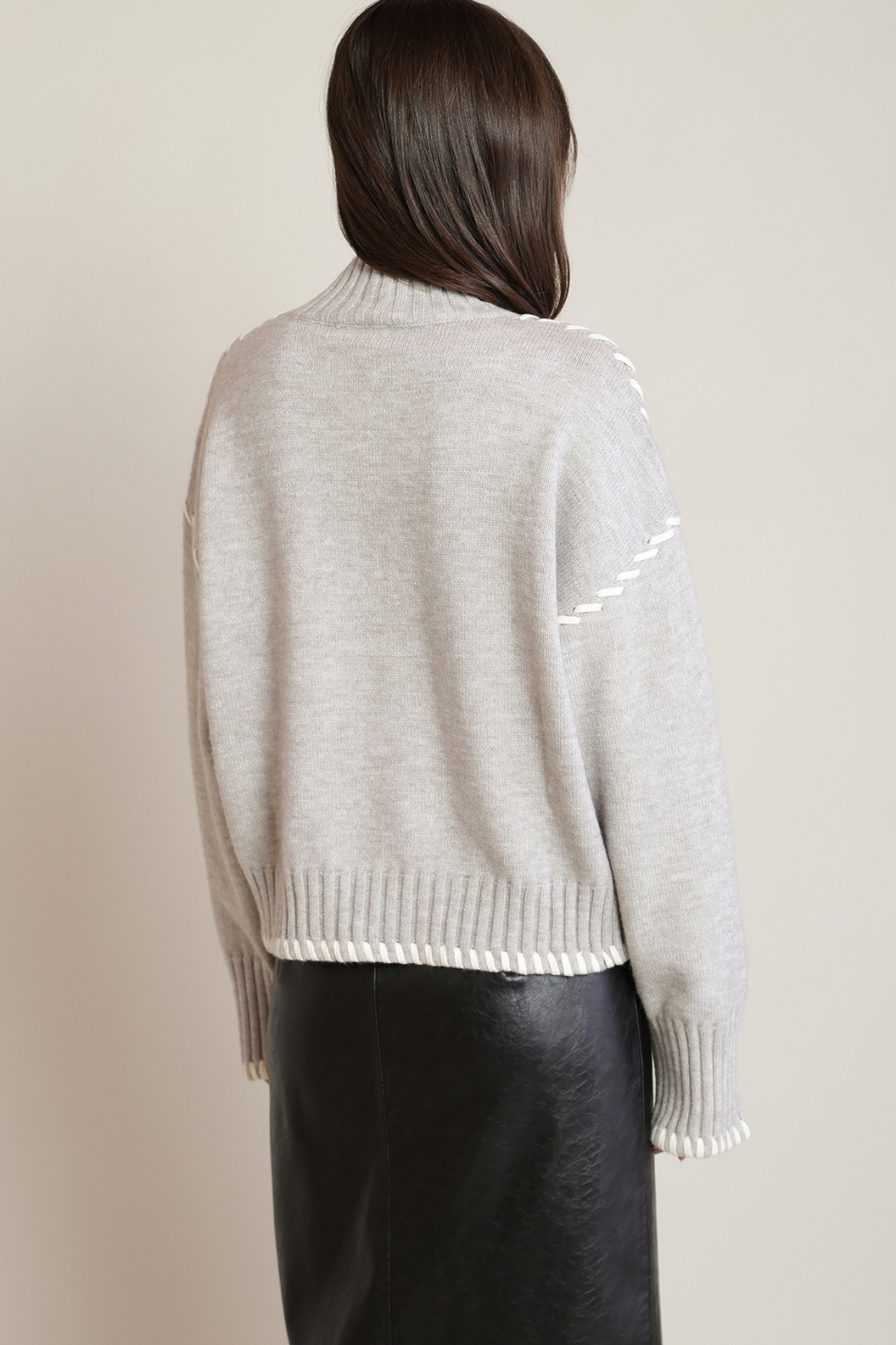 Black Tape Estelle Contrast-Stitch Turtleneck Sweater