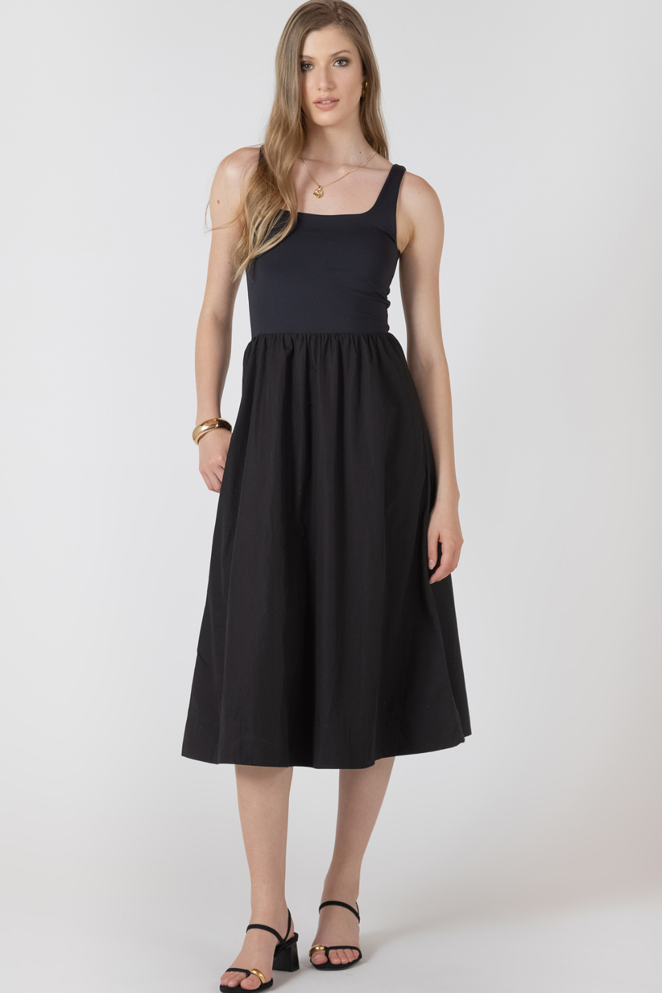 Black Tape Verity Mixed Fabric Midi Dress - Hot Peppers Clothing