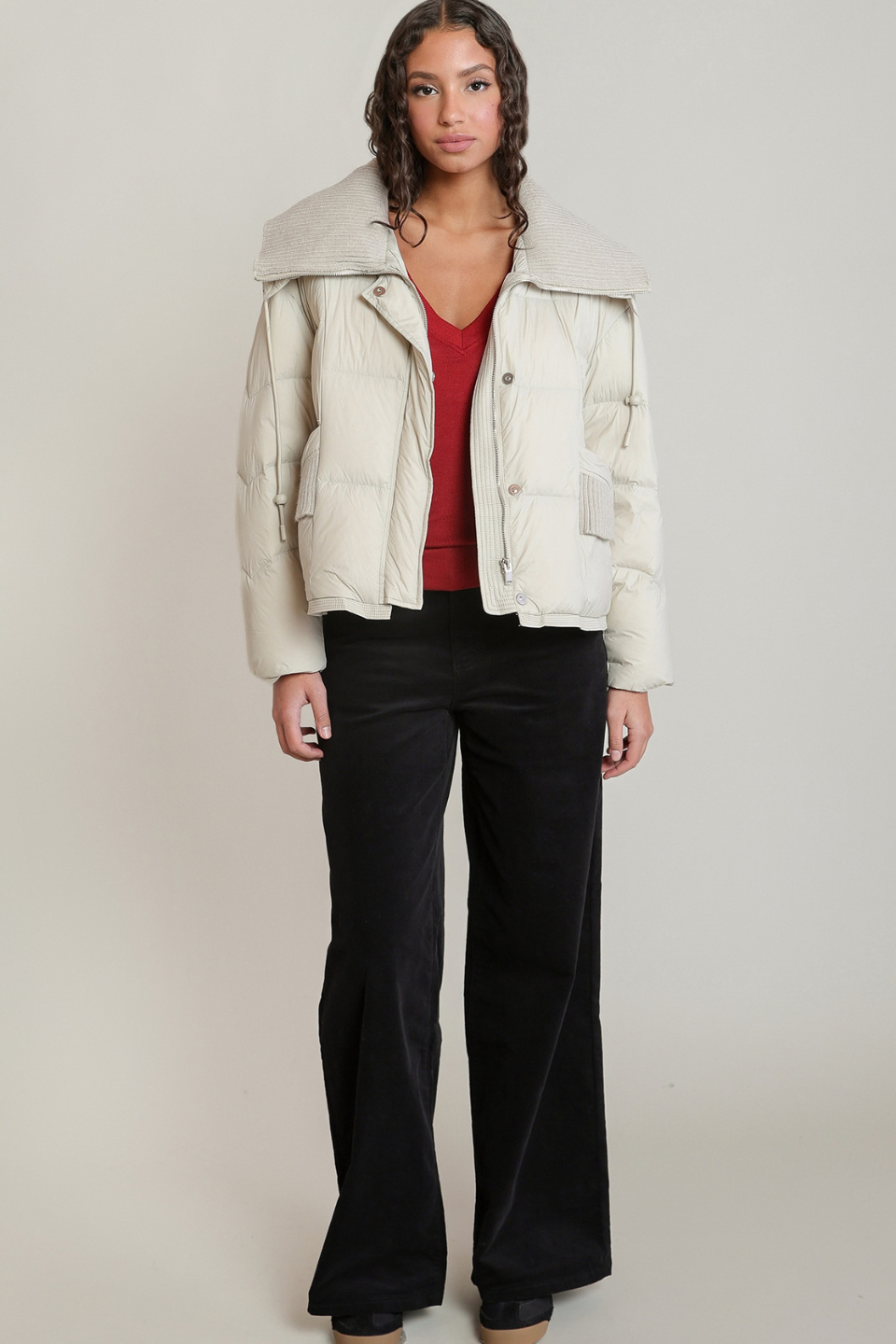 Dex Nadia Knit-Collar Puffer Jacket