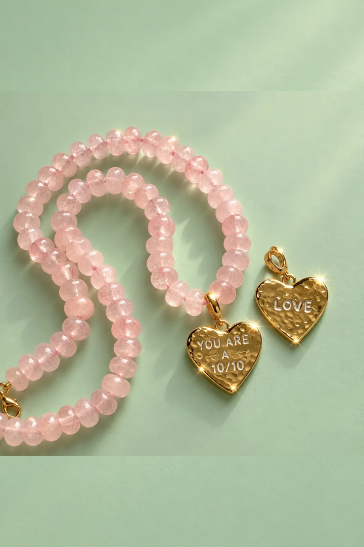 DBL Designs Love Heart Pink Quartz Gemstone Necklace