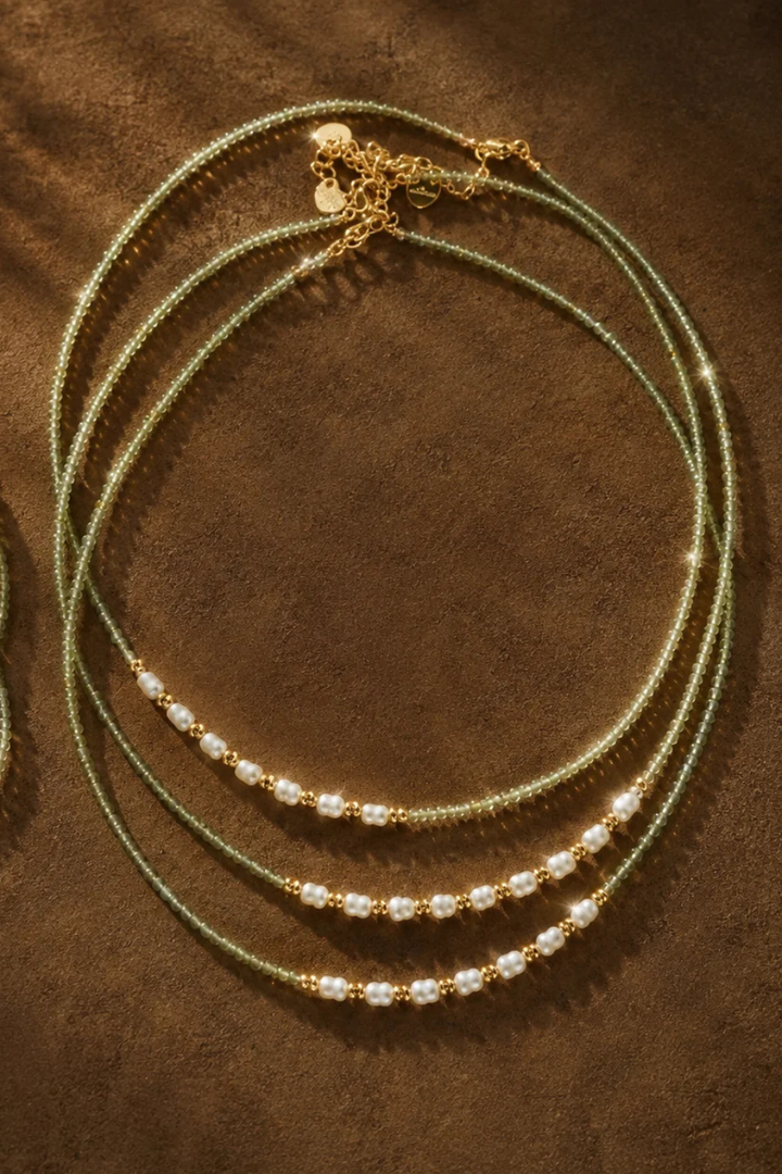 DBL Designs Good Energy Sage Green Peridot &amp; Pearl Bead Necklace