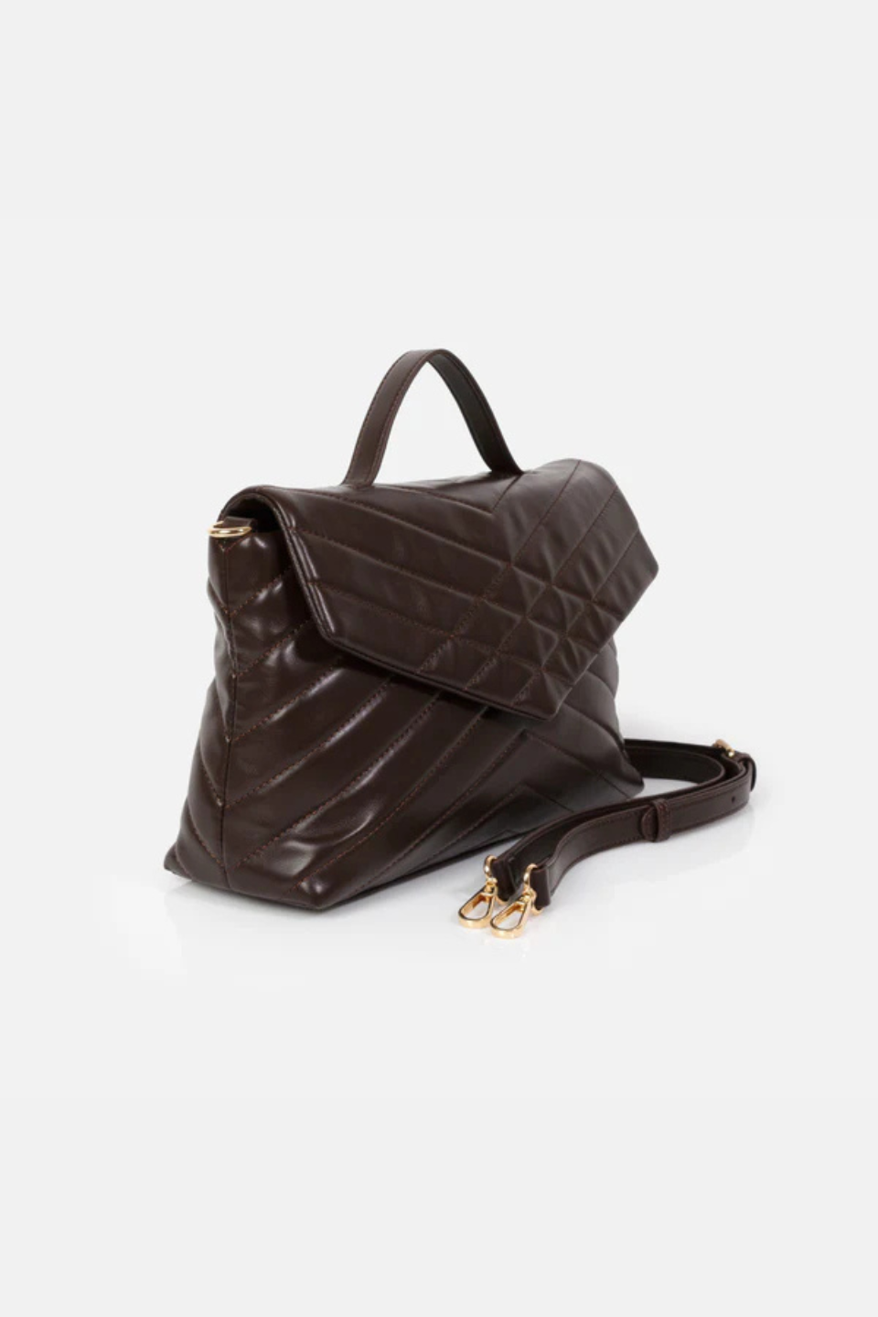 Dark Brown Quilted PU Crossbody Handbag - Hot Peppers Clothing