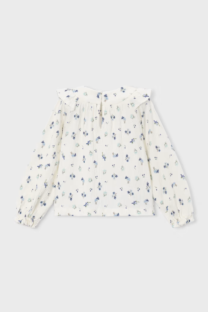 Mayoral Girl Floral Crinkle Cotton Blouse