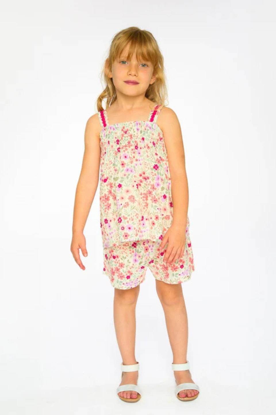 Tank Top With Smocking And Shorts Set In Muslin