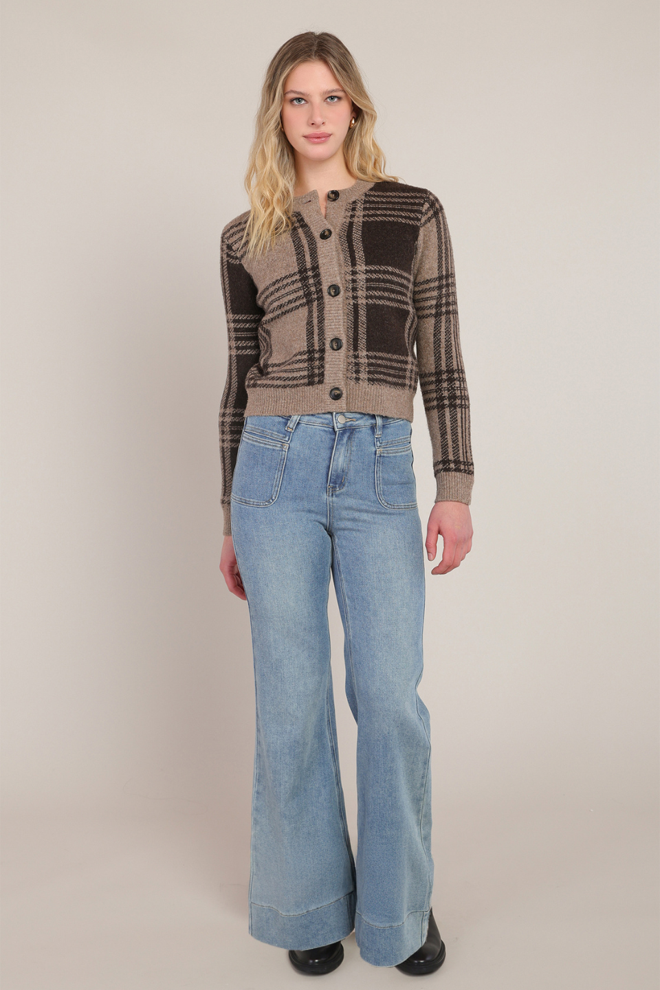 Room 34 Harlow Plaid Button-Front Cardigan