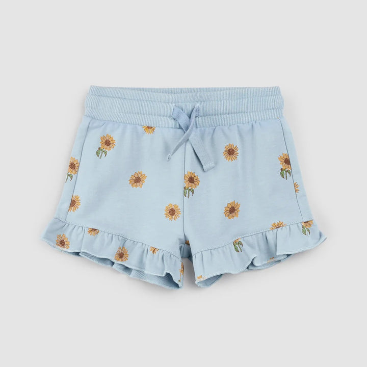 Sunflower Print Ruffled Shorts