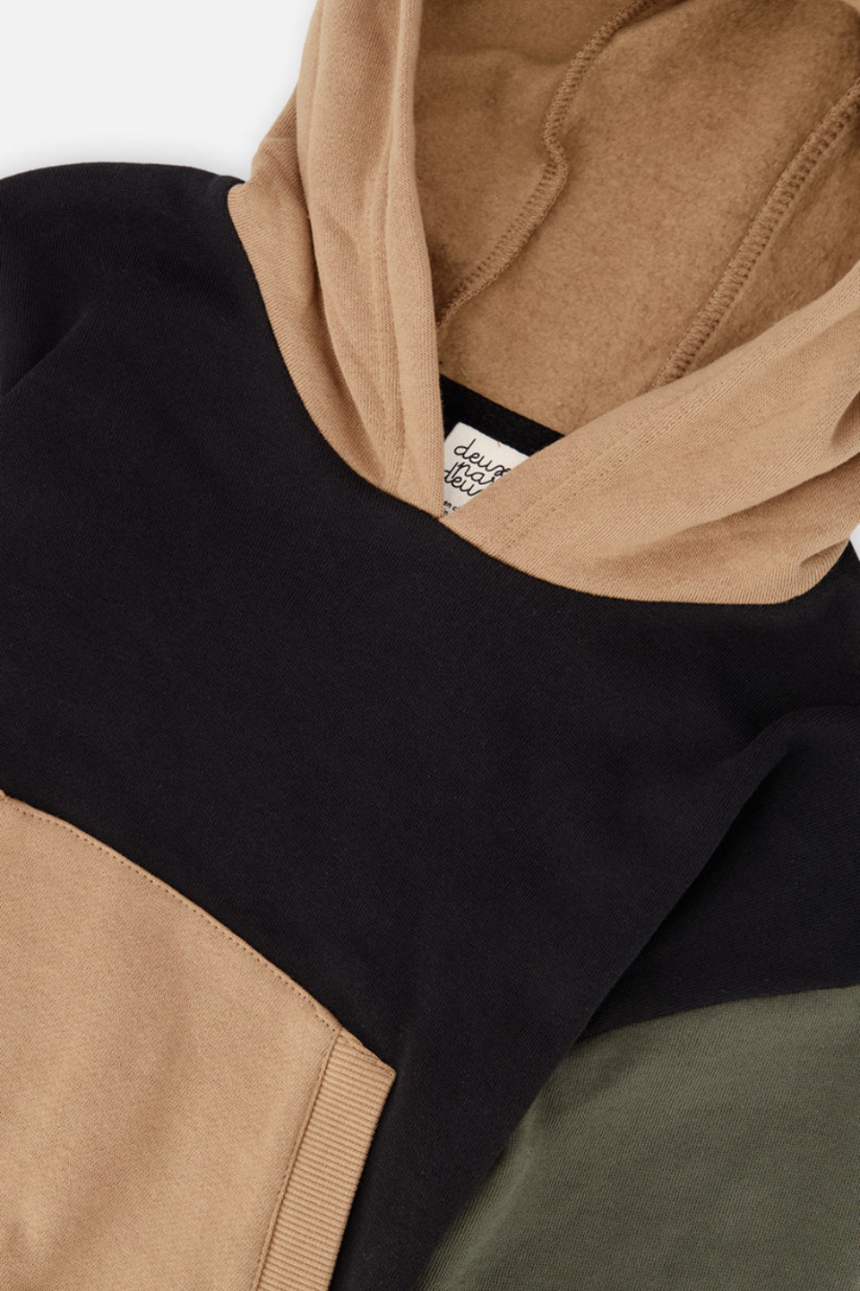 Deux Par Deux Hooded Colorblock Fleece Cardigan