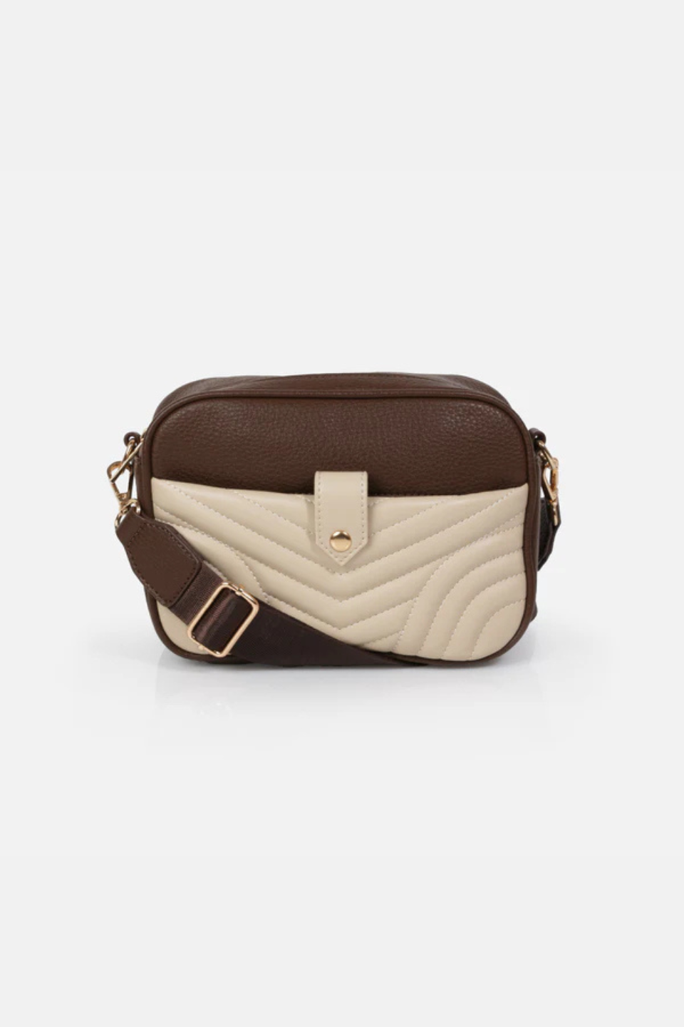 Dark Brown PU Crossbody Handbag & Beige Quilted Clutch - Hot Peppers Clothing
