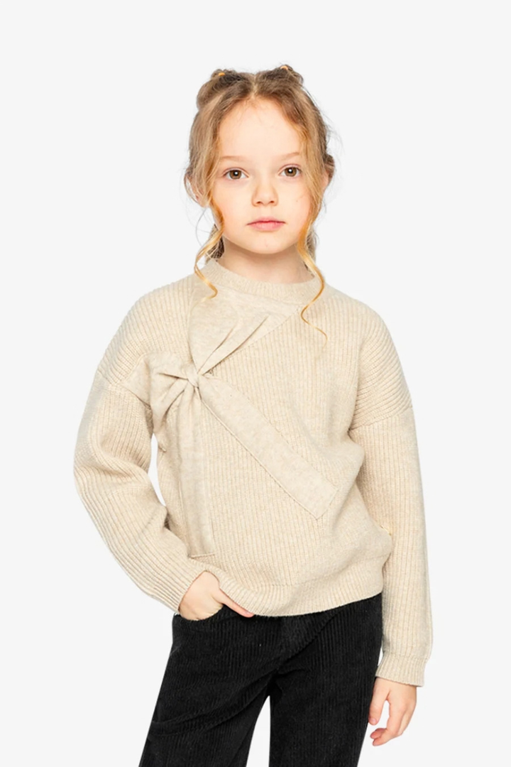 Deux Par Deux Sweater With Bow Beige
