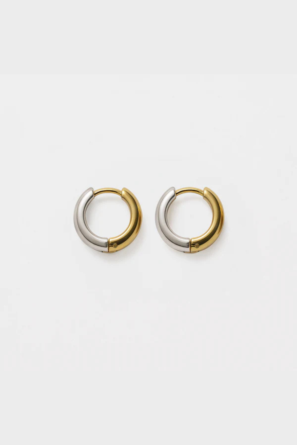 Mini two-tone stainless steel huggie earrings