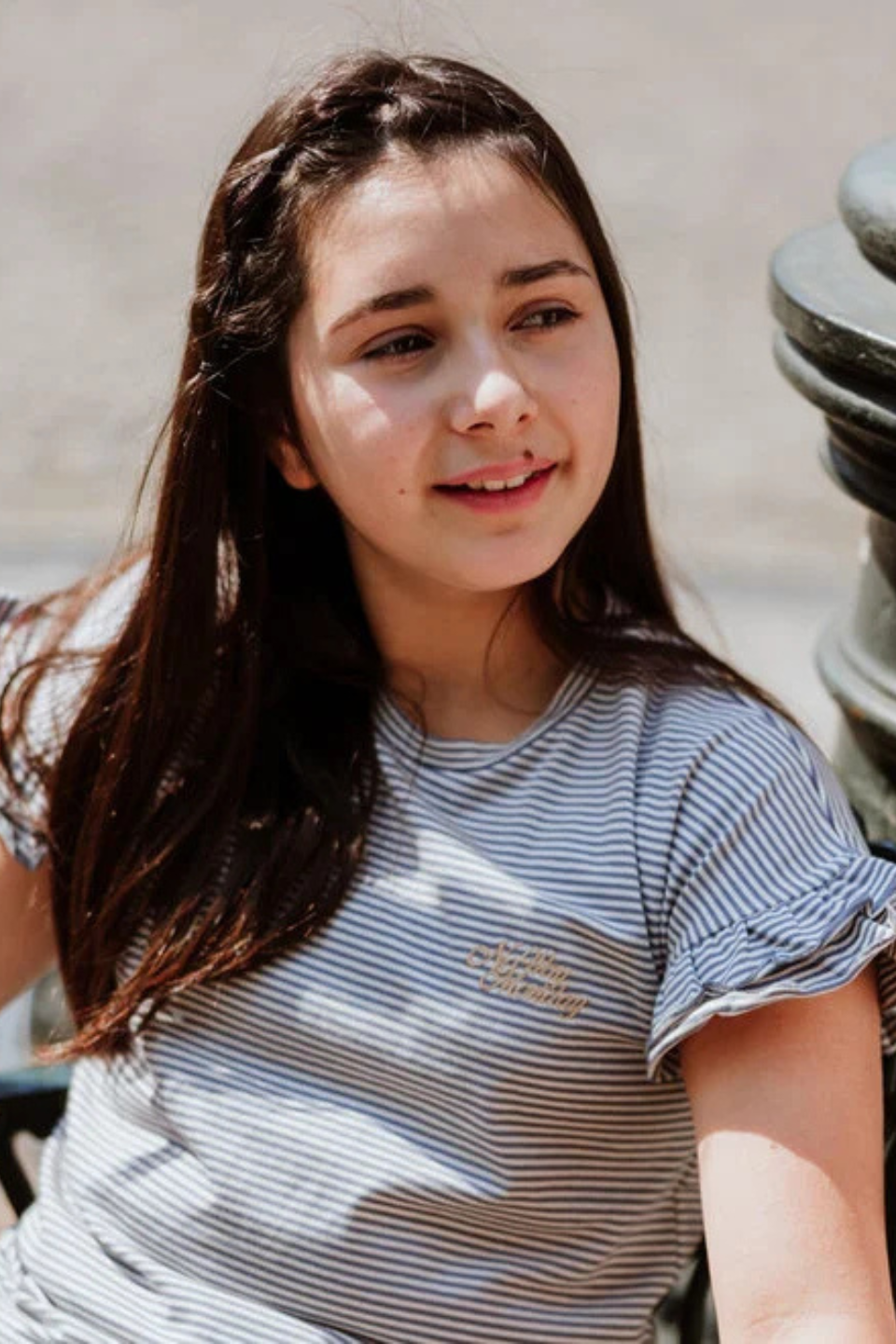 No Way Monday girls' T-shirt light blue striped - Hot Peppers Clothing