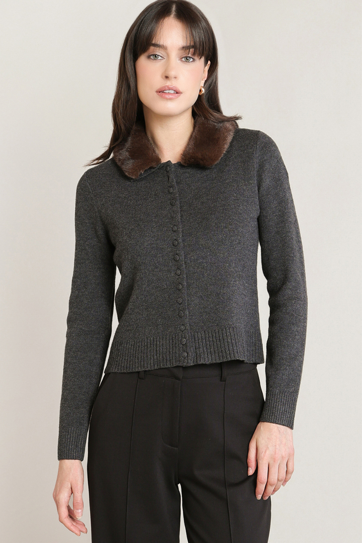 Black Tape Colette Faux-Fur Collar Cardigan
