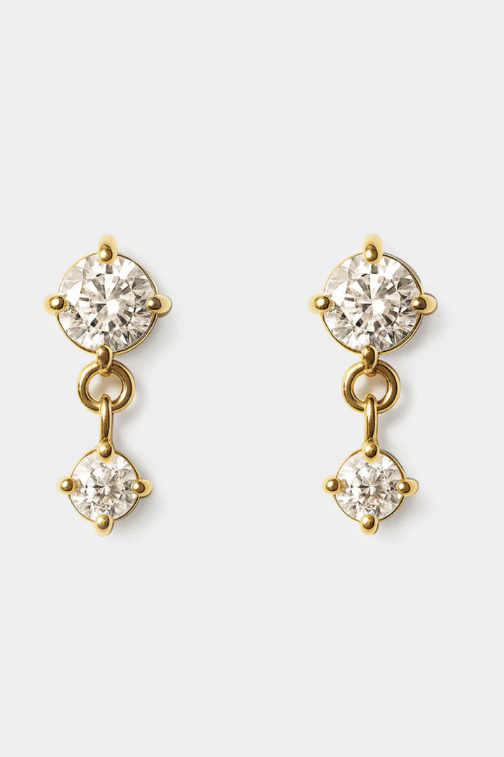 Bizou Stainless steel dangling gold earrings with cubic zirconia