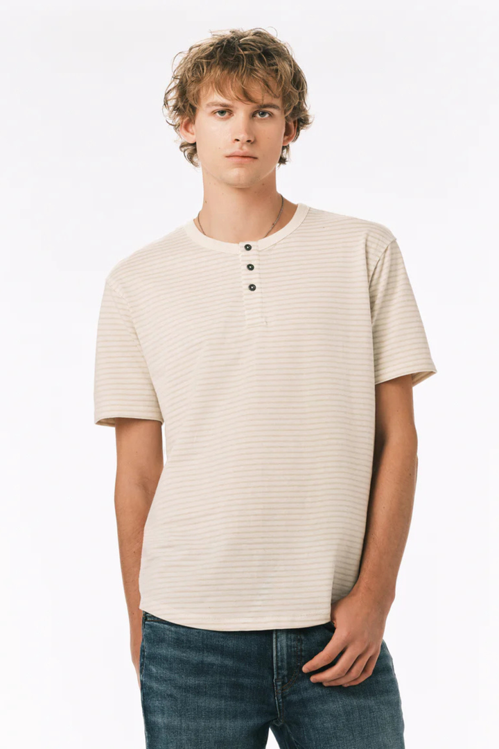 Kehlani Striped Short Sleeve Henley - Hot Peppers Clothing