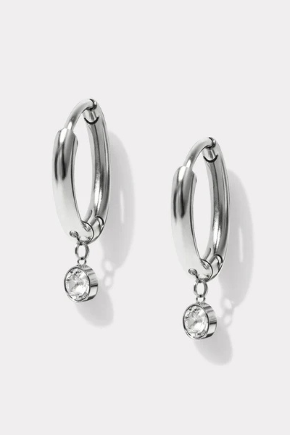 BIZOU Silver Cubic Zirconia Charm Stainless Steel Huggie Earrings BIZOU