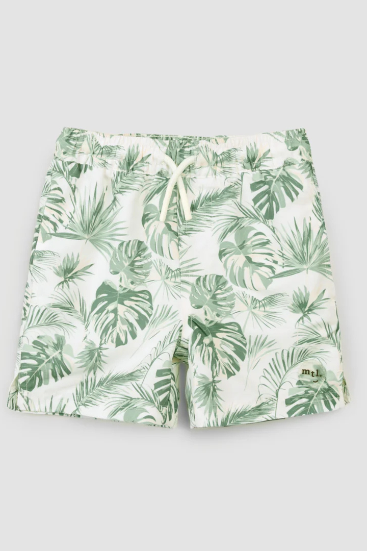 Jungle Leaves Print on Off-White Swim Trunks - Hot Peppers Clothing