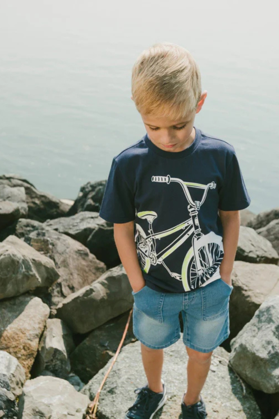 French Terry Light Blue Denim Shorts