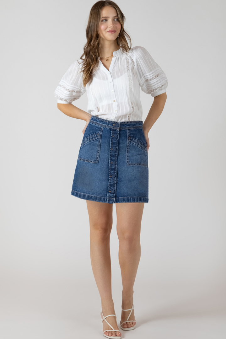 Dex Brita Button Front Denim Mini Skirt - Hot Peppers Clothing