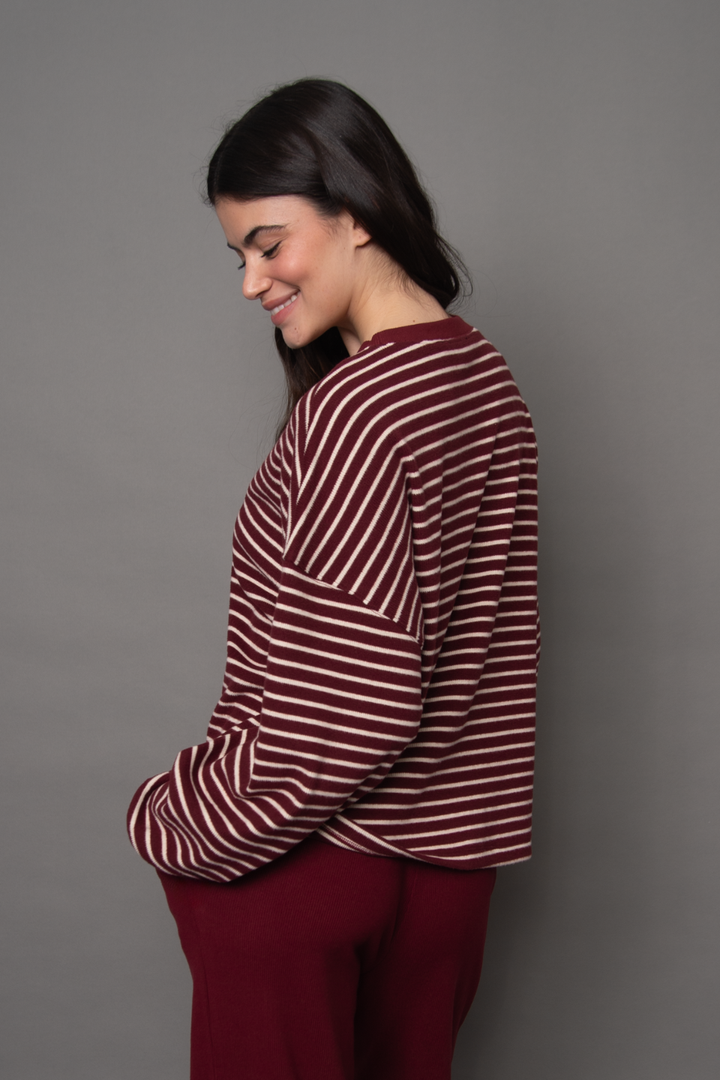 RD Style Colbert Striped Cozy Waffle Long Sleeve Top