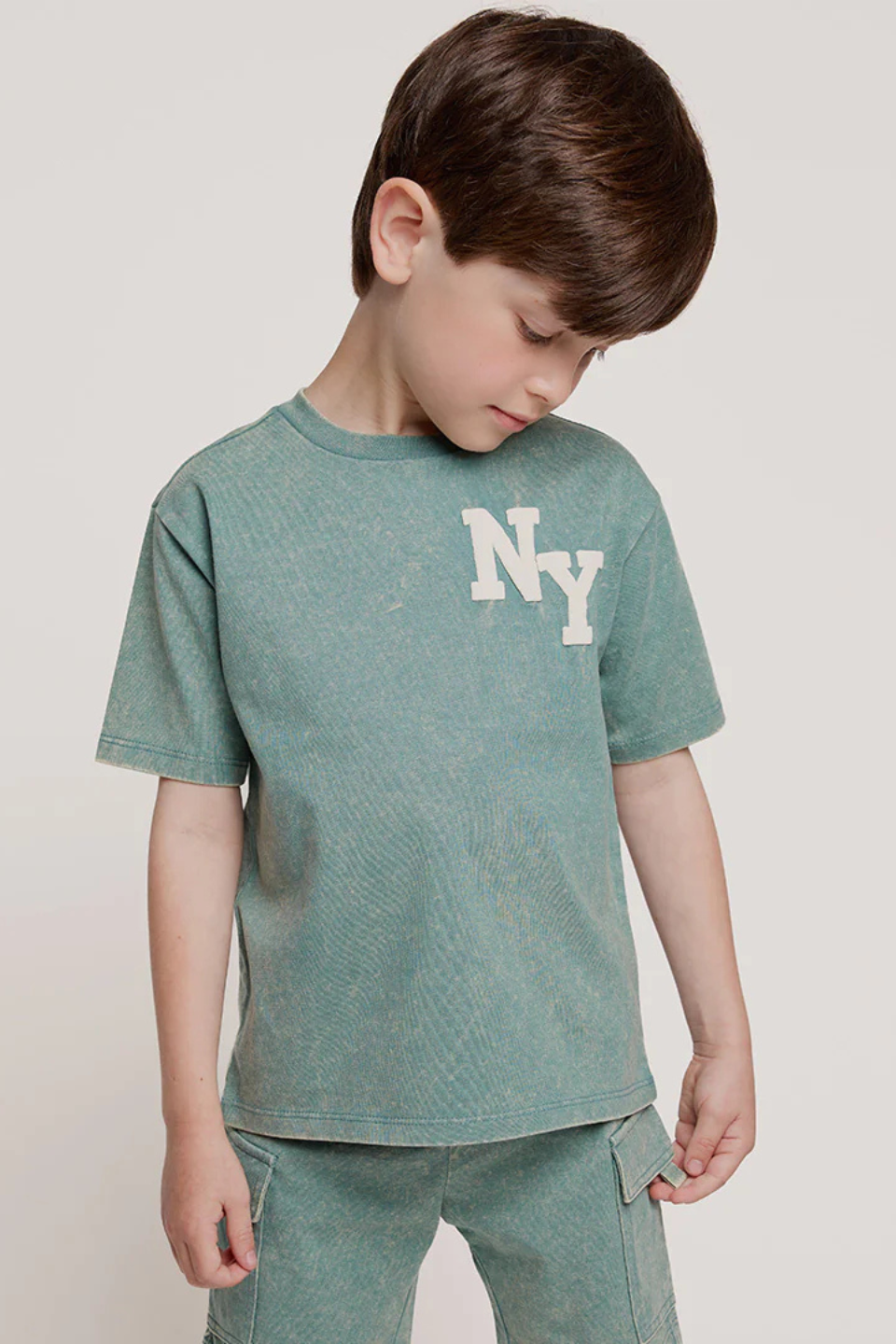 NYC Puff Print on Green Acid Wash T-Shirt - Hot Peppers Clothing