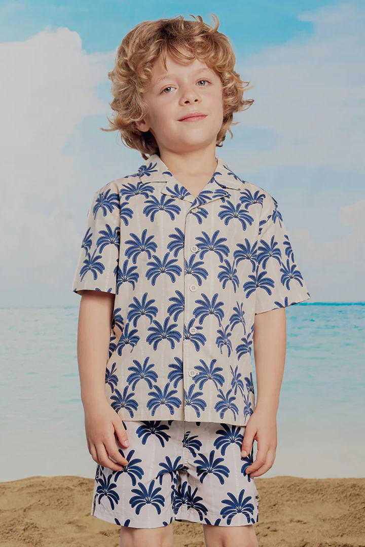 Palm Trees on Beige Camp Shirt - Hot Peppers Clothing