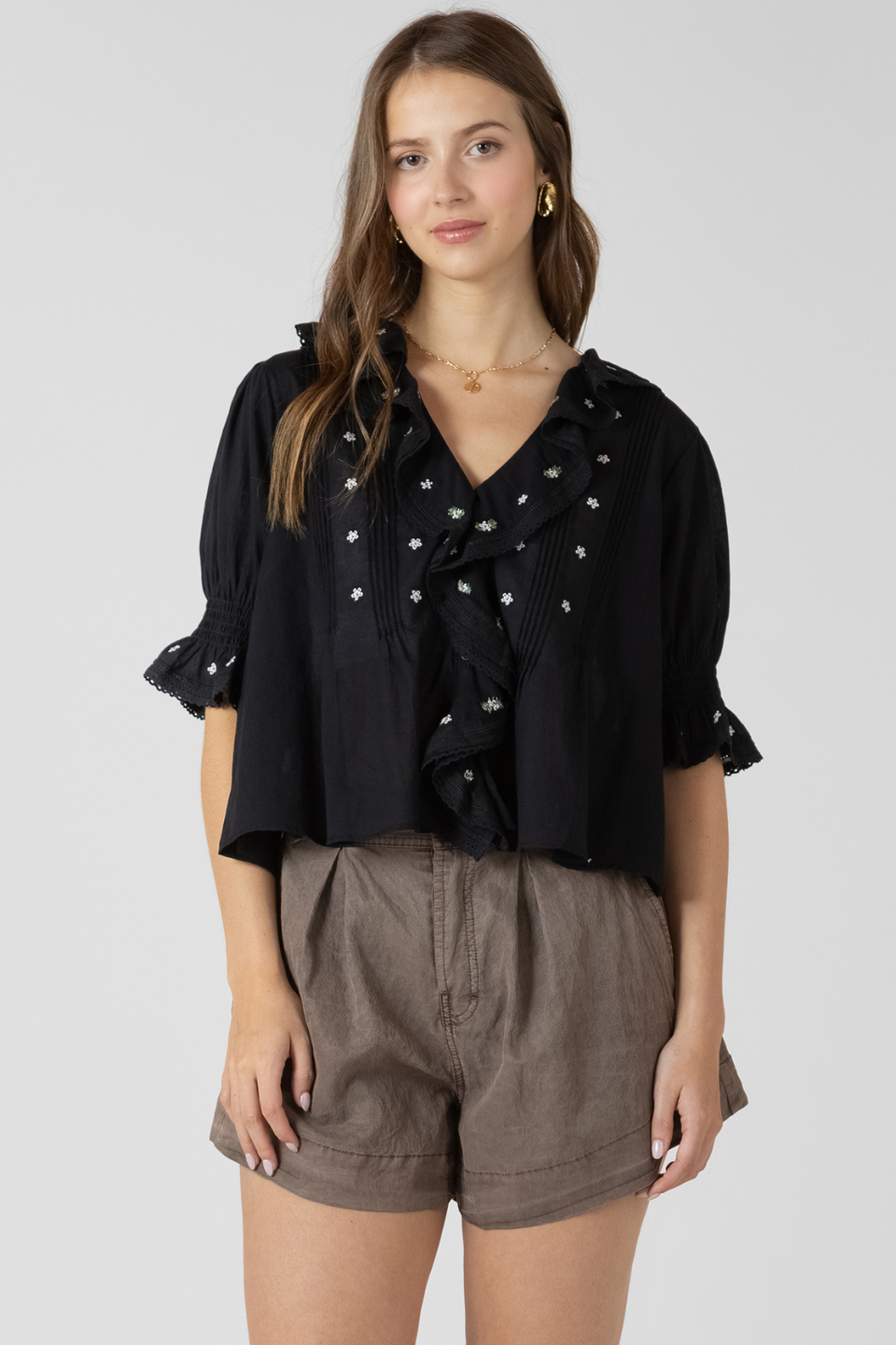 Dex Hannah Ruffle Embroidered Blouse - Hot Peppers Clothing