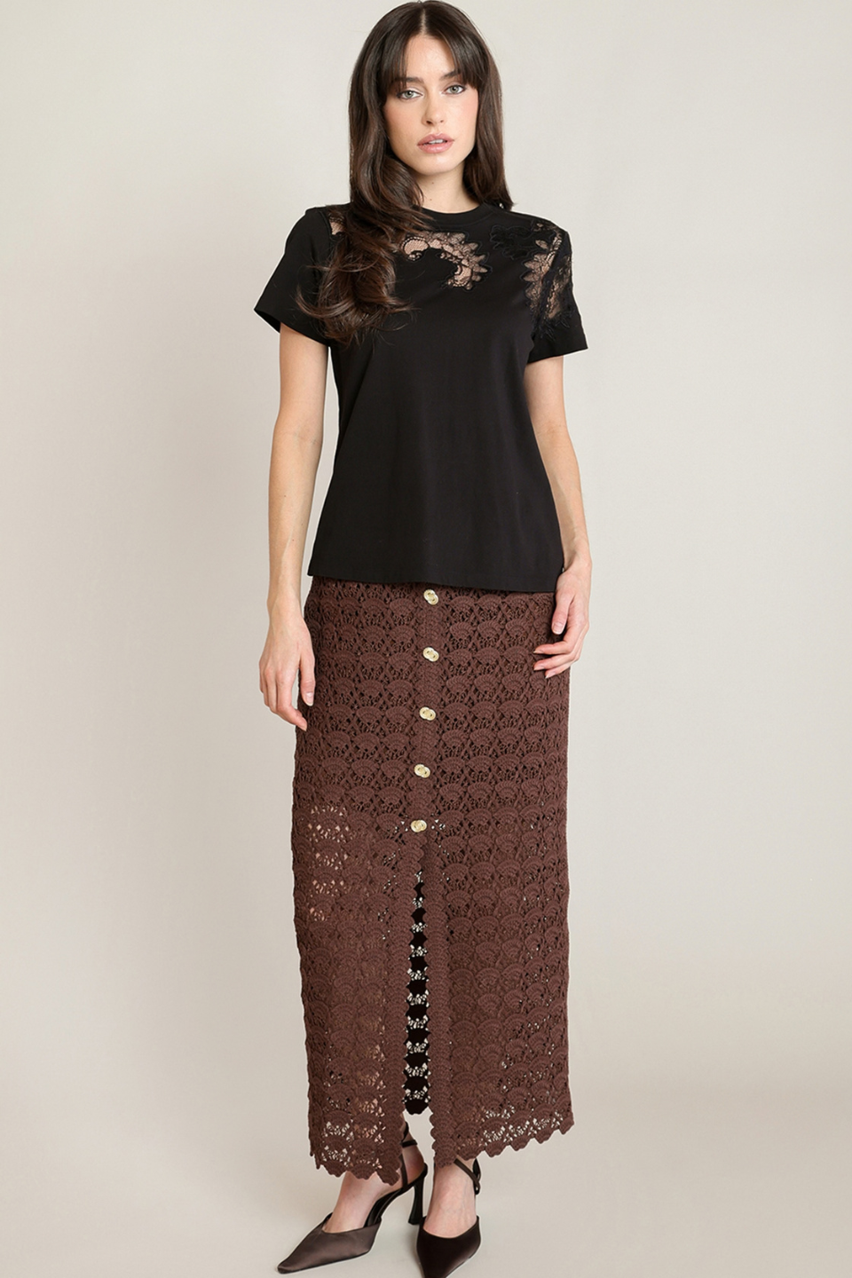 Black Tape Veda Lace Embroidery Tee
