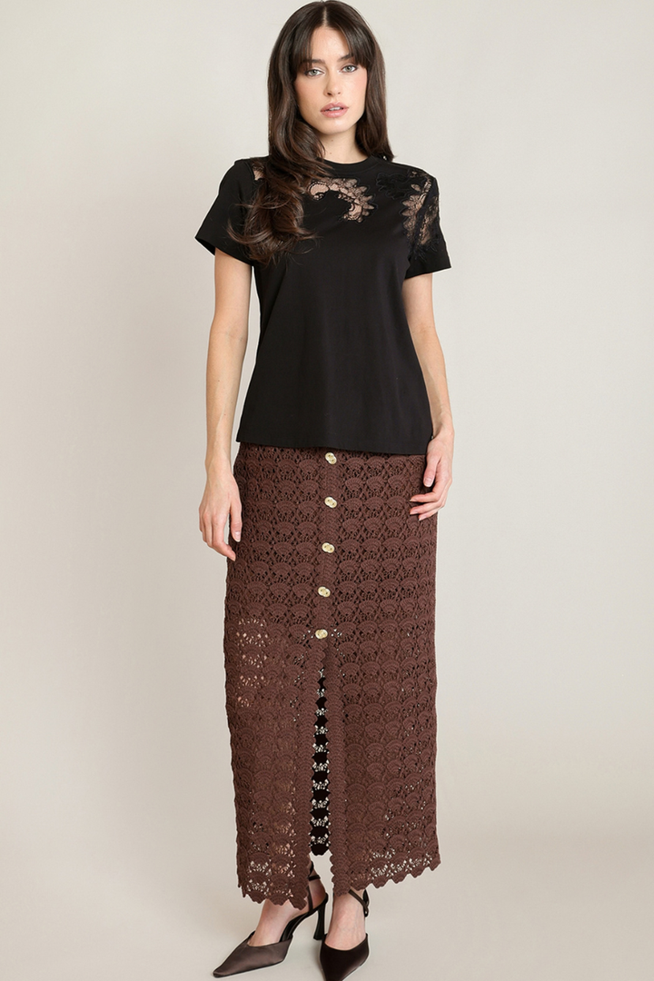Black Tape Veda Lace Embroidery Tee