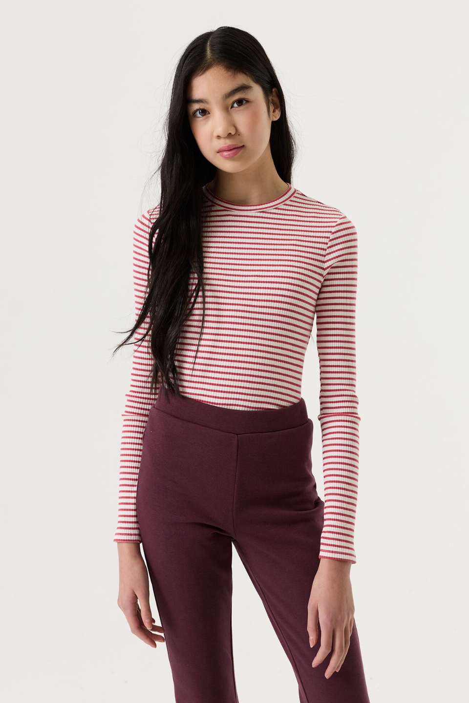 GARCIA Striped Ribbed Long-Sleeve Top