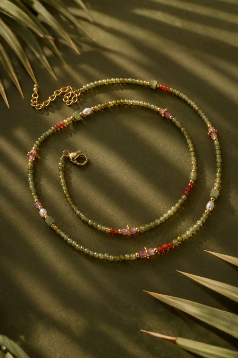 DBL Designs Good Energy Peridot, Carnelian &amp; Pearl Layering Necklace