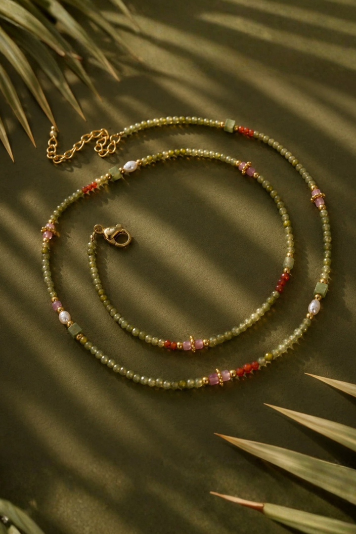 DBL Designs Good Energy Peridot, Carnelian &amp; Pearl Layering Necklace