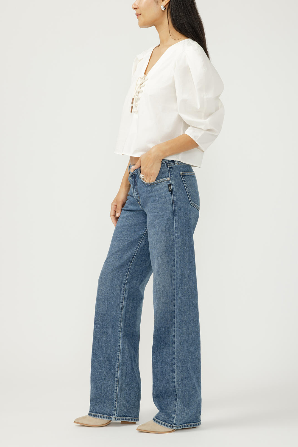 SILVER Loose &amp; Low Rise Straight Leg Jeans - Hot Peppers Clothing