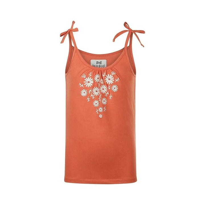 Tank Top | Soft Orange Embroidered Flowers