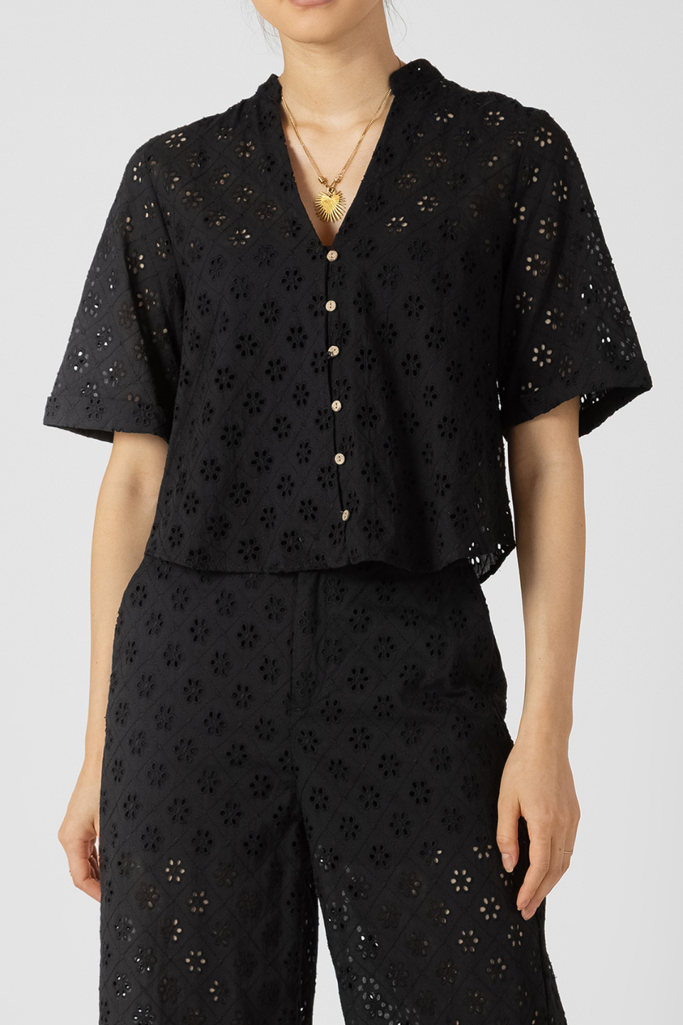 Black Tape Monica Cutwork Embroidery Blouse - Hot Peppers Clothing
