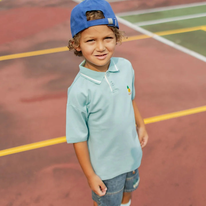 Blue polo-neck t-shirt in piqué