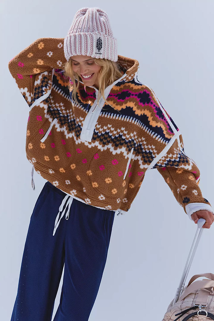 Mountain High Printed Half Zip Fleece in Isle-Knit Twig Combo