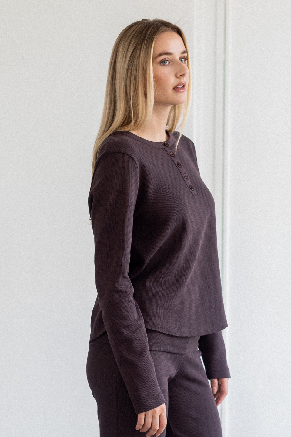 Brunette The Label Waffle Henley Top