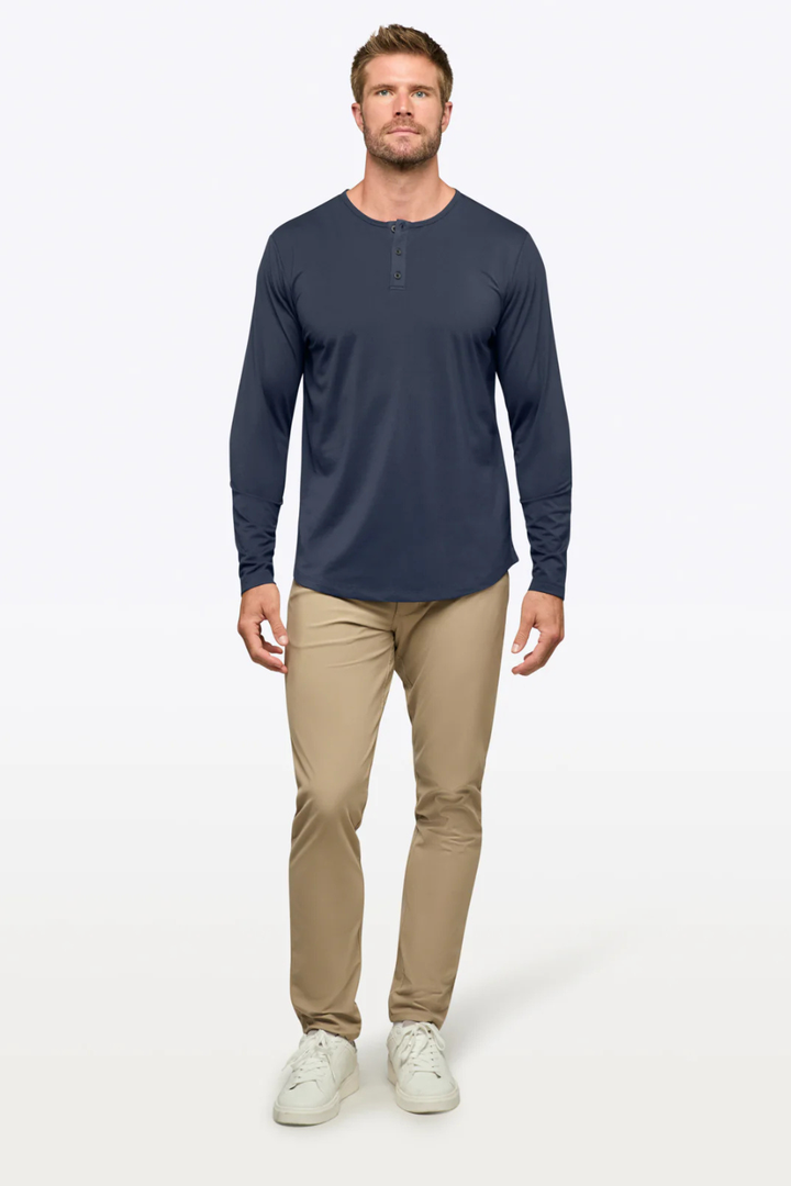 AO Long Sleeve Henley Curve-Hem
